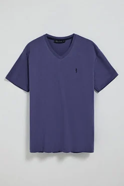 Camiseta violeta azulado de manga corta y cuello de pico con bordado Rigby Best