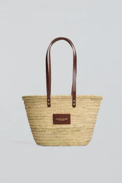 Capazo mediano color natural con logo Polo Club
