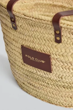Capazo mediano color natural con logo Polo Club