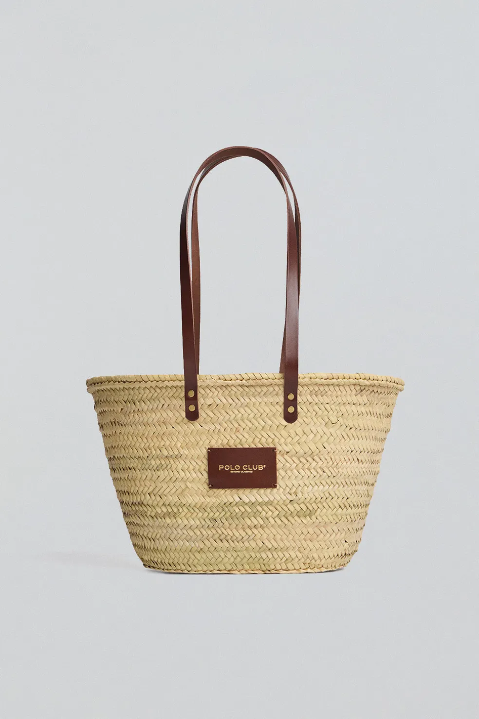 Capazo mediano color natural con logo Polo Club