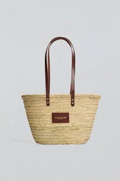 Capazo mediano color natural con logo Polo Club