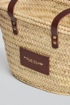 Capazo pequeño color natural con logo Polo Club