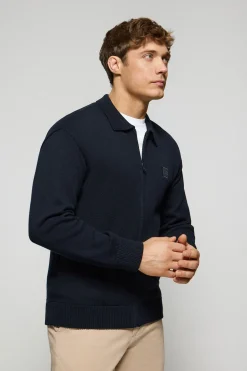 Cardigan de punto azul marino con logo Polo Club