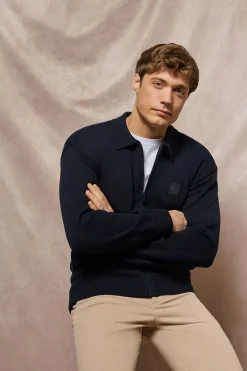 Cardigan de punto azul marino con logo Polo Club