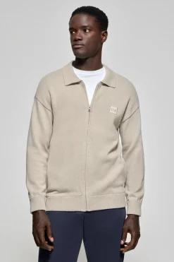Cardigan de punto gris piedra con logo Polo Club