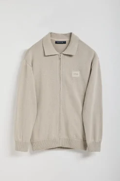Cardigan de punto gris piedra con logo Polo Club
