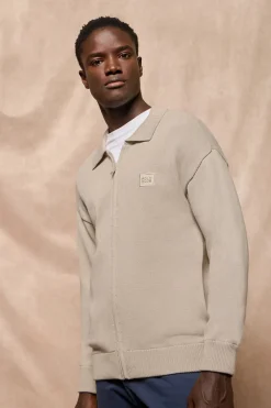 Cardigan de punto gris piedra con logo Polo Club