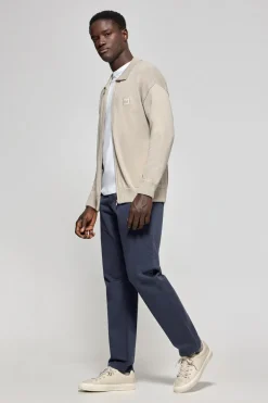 Cardigan de punto gris piedra con logo Polo Club