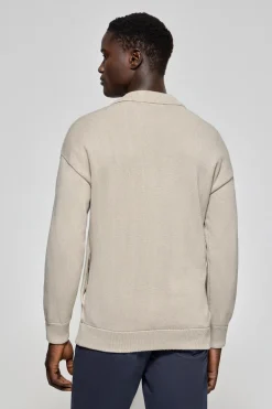 Cardigan de punto gris piedra con logo Polo Club