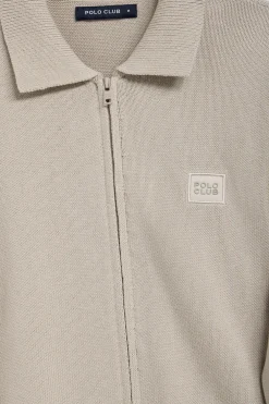 Cardigan de punto gris piedra con logo Polo Club