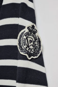 Cardigán azul marino de rayas con escudo náutico