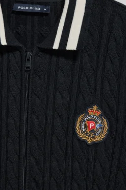 Cardigán azul marino trenzado con cremallera y logo náutico