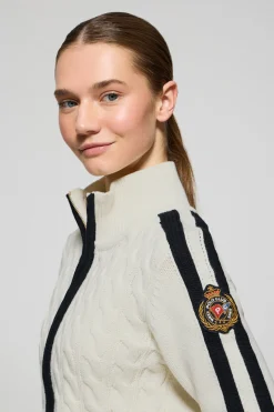 Cardigán beige con cremallera y parche Nautic Polo Club