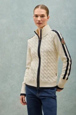 Cardigán beige con cremallera y parche Nautic Polo Club