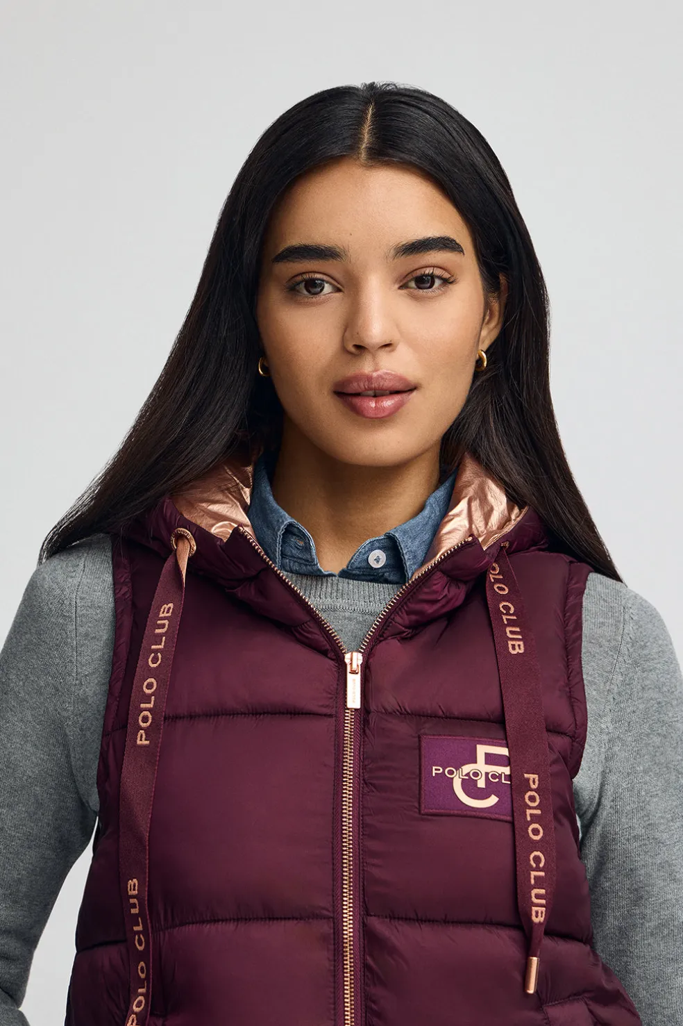 Chaleco acolchado color borgoña con logo Polo Club