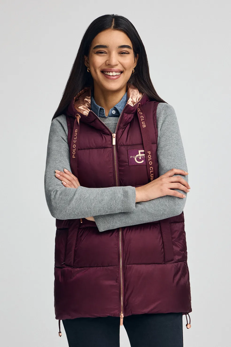 Chaleco acolchado color borgoña con logo Polo Club