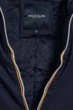 Chaleco azul marino ligero con capucha fija y detalles Polo Club