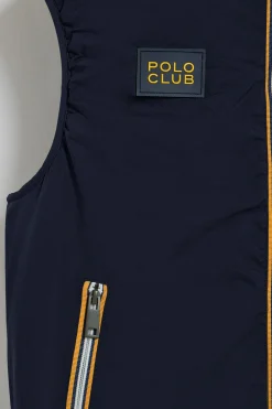 Chaleco azul marino ligero con capucha fija y detalles Polo Club