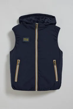 Chaleco azul marino ligero con capucha fija y detalles Polo Club