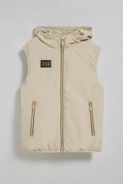 Chaleco beige ligero con capucha fija y detalles Polo Club
