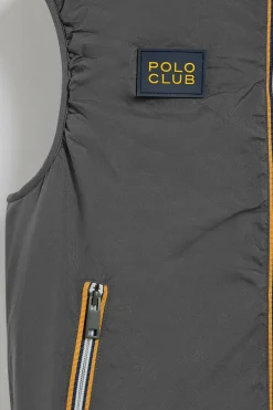 Chaleco gris oscuro ligero con capucha fija y detalles Polo Club