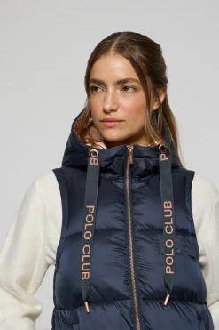 Chaleco Ice acolchado azul marino de capucha fija y detalles Polo Club