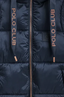 Chaleco Ice acolchado azul marino de capucha fija y detalles Polo Club