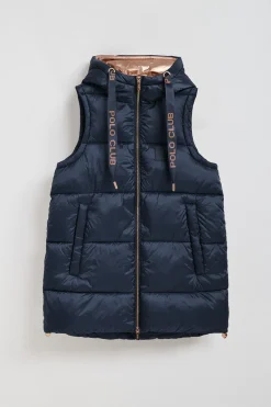 Chaleco Ice acolchado azul marino de capucha fija y detalles Polo Club