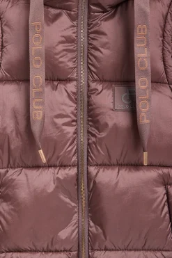 Chaleco Ice acolchado rosa taupe de capucha fija y detalles Polo Club