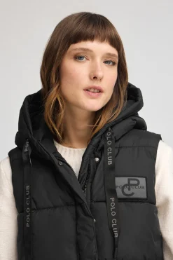 Chaleco largo reversible negro con logo Polo Club