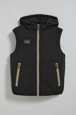 Chaleco negro ligero con capucha fija y detalles Polo Club