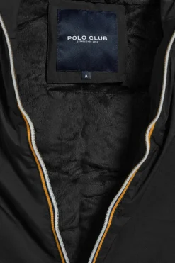 Chaleco negro ligero con capucha fija y detalles Polo Club