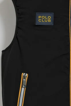 Chaleco negro ligero con capucha fija y detalles Polo Club