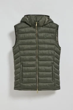 Chaleco ultralight verde Pau de capucha extraíble y bordado PC
