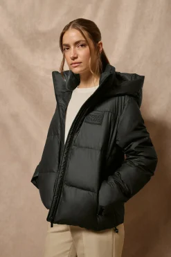 Chaqueta acolchada negra Glacier de capucha fija y detalles Polo Club