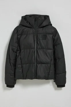 Chaqueta acolchada negra Glacier de capucha fija y detalles Polo Club
