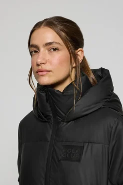 Chaqueta acolchada negra Glacier de capucha fija y detalles Polo Club