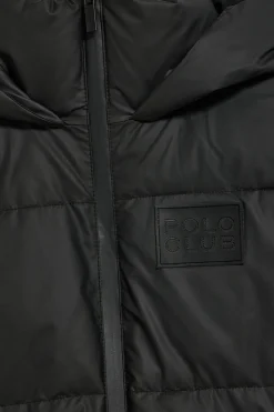 Chaqueta acolchada negra Glacier de capucha fija y detalles Polo Club