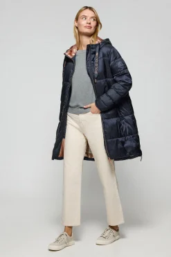 Chaqueta azul marino larga y acolchada Rose de capucha fija y detalles Polo Club