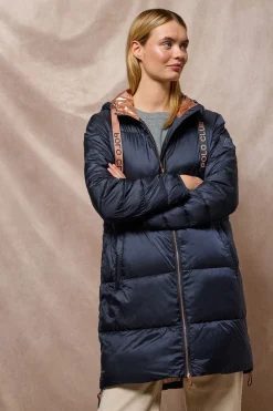 Chaqueta azul marino larga y acolchada Rose de capucha fija y detalles Polo Club