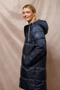 Chaqueta azul marino larga y acolchada Rose de capucha fija y detalles Polo Club