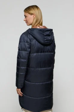 Chaqueta azul marino larga y acolchada Rose de capucha fija y detalles Polo Club