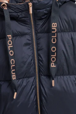 Chaqueta azul marino larga y acolchada Rose de capucha fija y detalles Polo Club