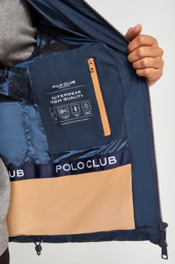 Chaqueta azul petróleo acolchada mate y brillo con parche en la manga