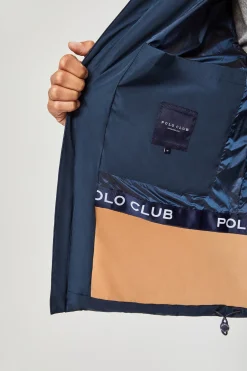 Chaqueta azul petróleo acolchada mate y brillo con parche en la manga