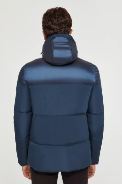 Chaqueta azul petróleo acolchada mate y brillo con parche en la manga