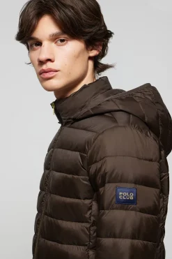 Chaqueta Charles ultralight marrón con capucha y logotipo Polo Club