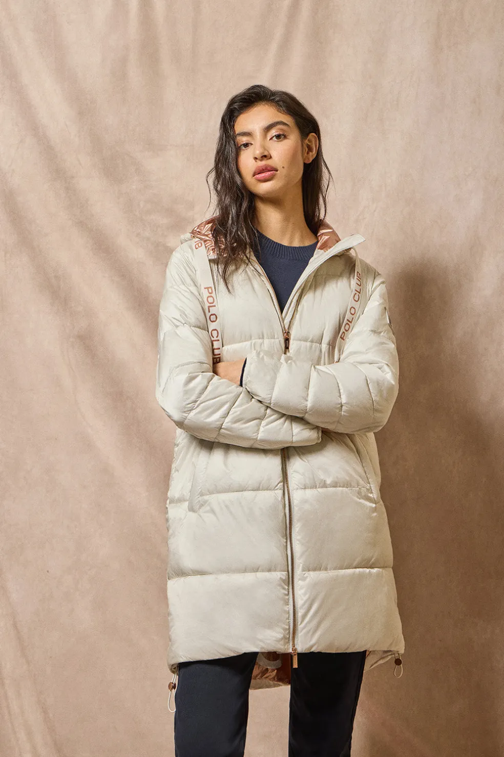 Chaqueta color hielo larga y acolchada Rose de capucha fija y detalles Polo Club