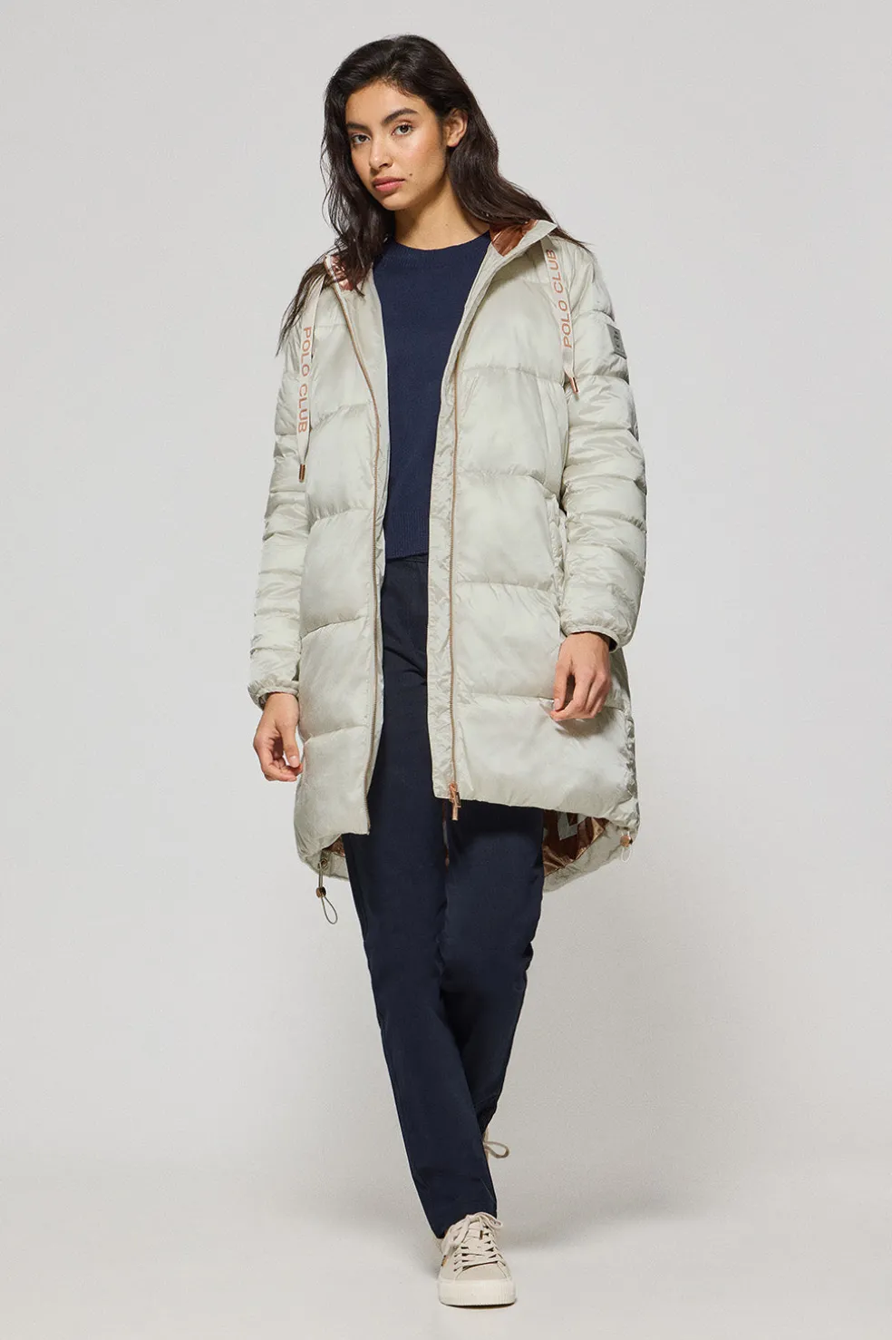 Chaqueta color hielo larga y acolchada Rose de capucha fija y detalles Polo Club
