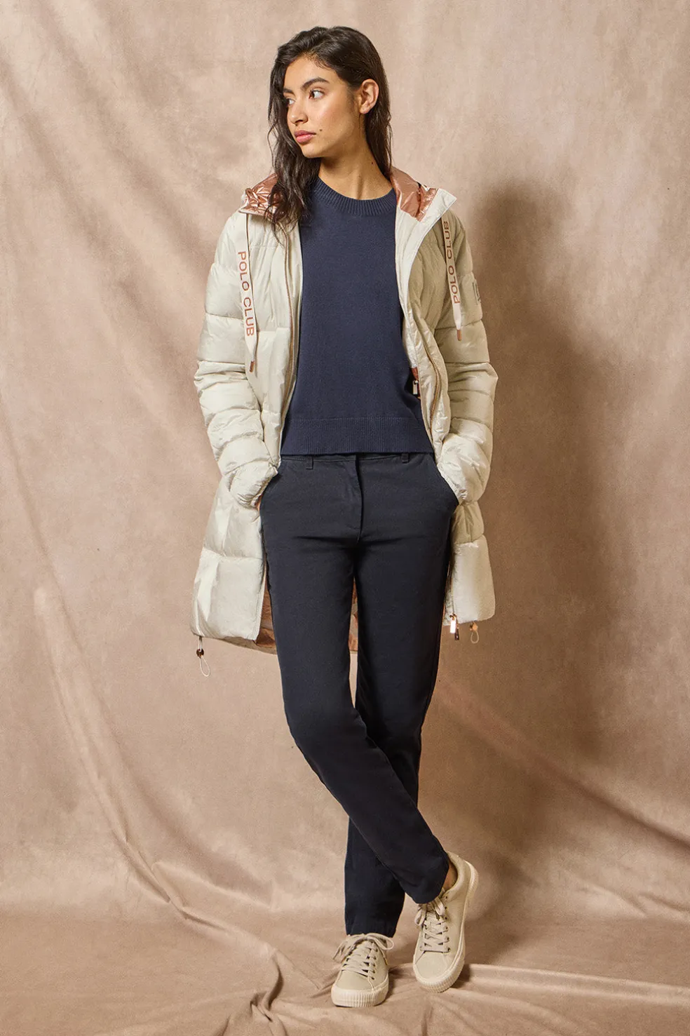 Chaqueta color hielo larga y acolchada Rose de capucha fija y detalles Polo Club